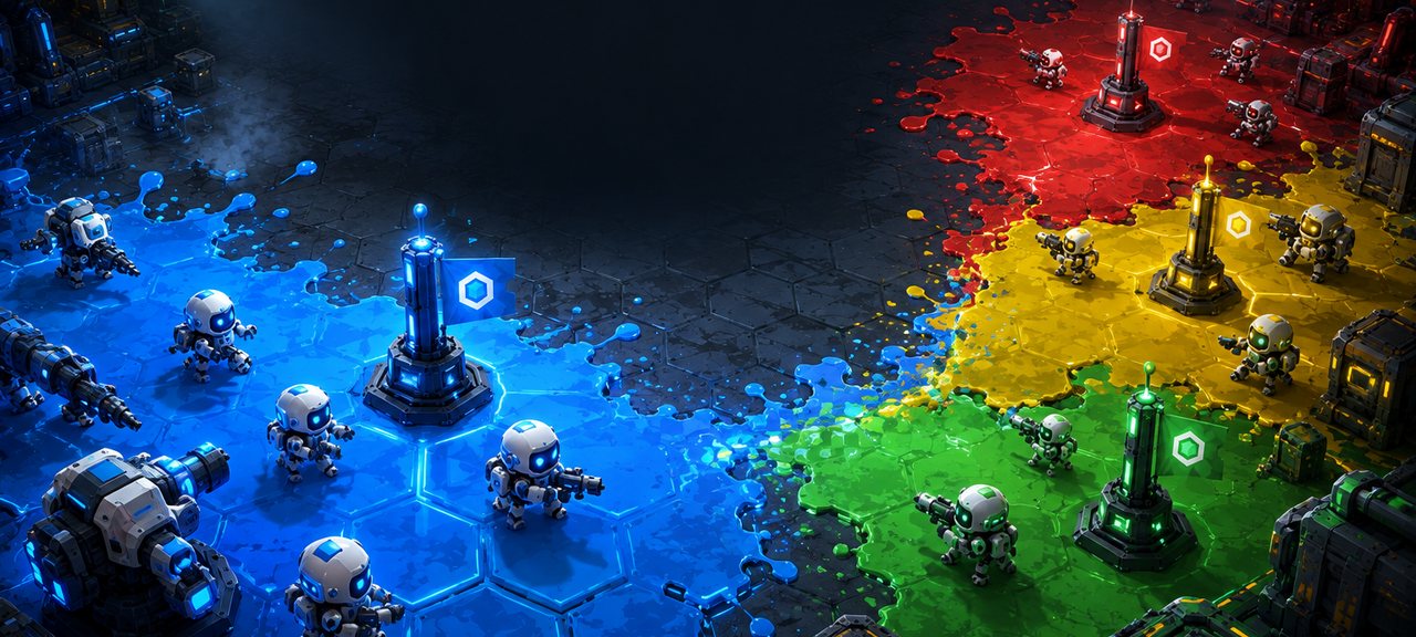 ChromaClaim key art: four colours fight over a hex map